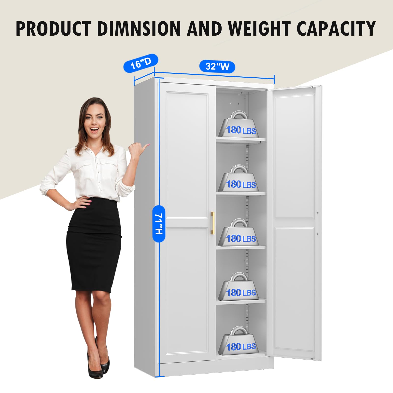 Polup White Kitchen Pantry Cabinet, 71 Inch Tall Metal Storage Cabinet with Doors and Shelves, Pantry Cabinets for Kitchen Storage, Freestanding Cupboard for Living, Dining Room, Assemble Required