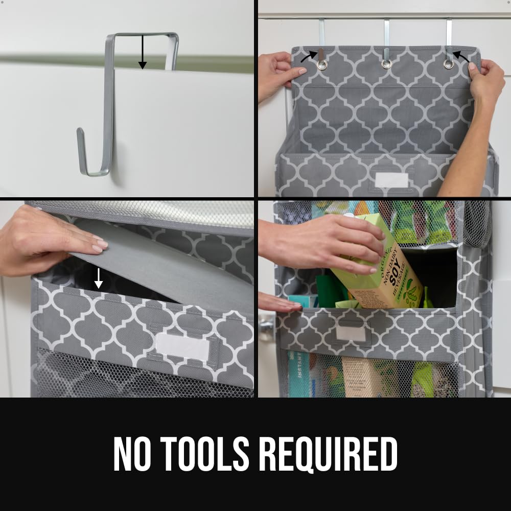 GORILLA GRIP Over the Door Shoe Organizer, 24 Large Breathable Mesh Pockets, Space Saving Hanging Storage Holder, Closet Rack Hanger Holds Up to 40 lbs, Hangs on Closets for Shoes, Accessories, Black