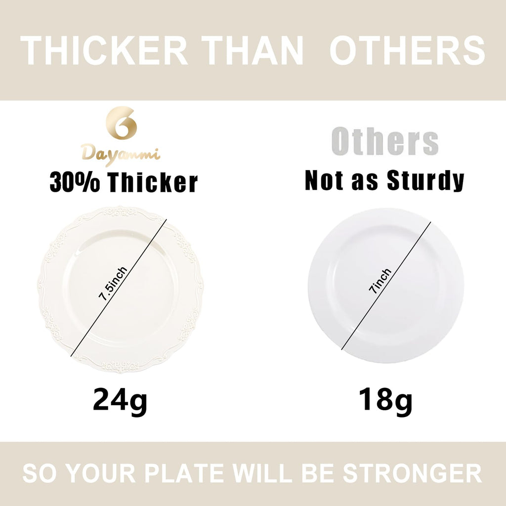 DaYammi 60PCS White Plastic Plates, Heavy Duty White Disposable Plates Premium 10inch Dinner Plates Hard Plastic Plates Disposable for Party Wedding Bridal Shower