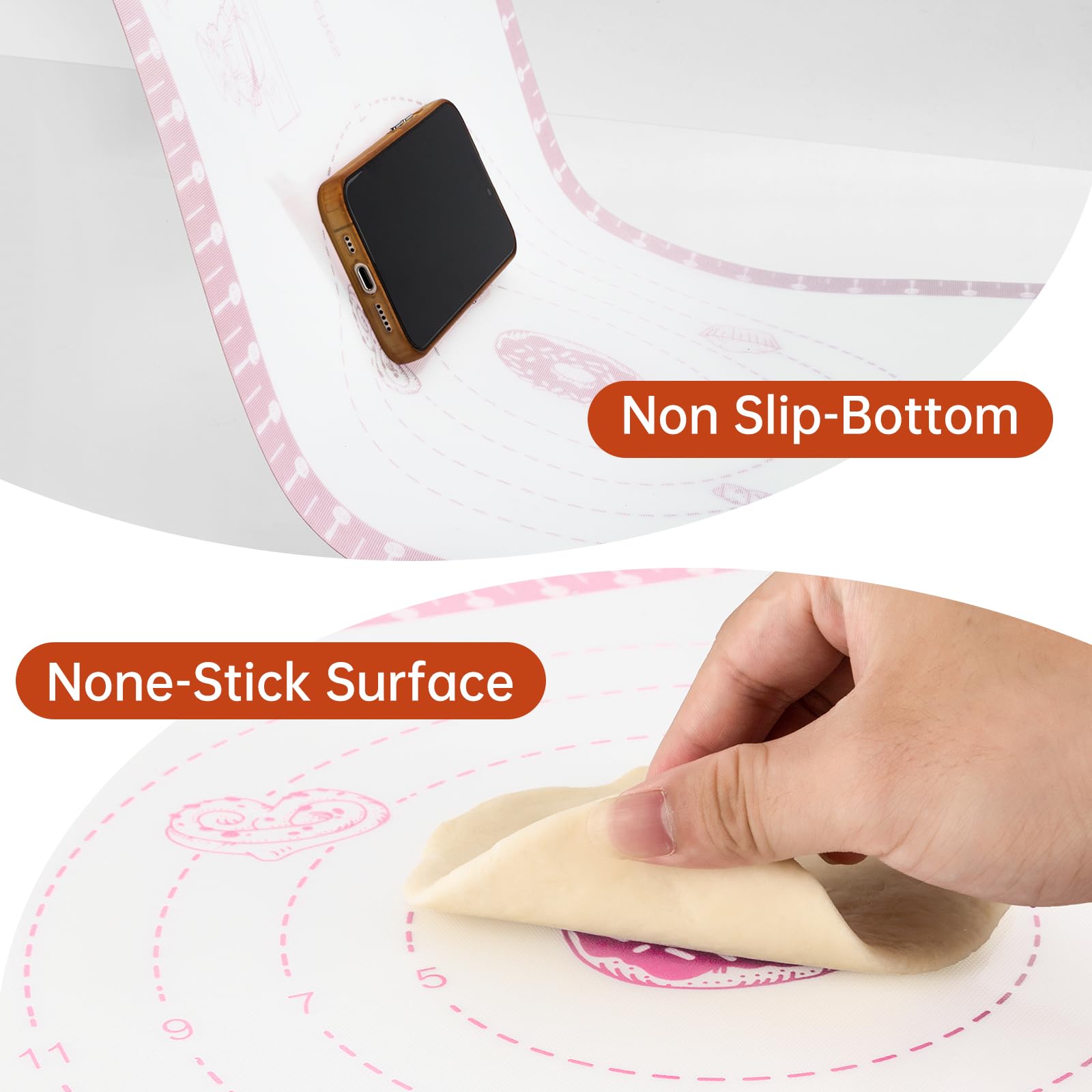 Silicone Baking Mat with Recipes, Extra Thick Silicone Mats for Baking, Non Stick Pastry Mat for Rolling Dough, Silicone Macaron Baking Mat for Cookie,Bread,Pizza,Fondant Mat, Oven&Dishwasher Safe