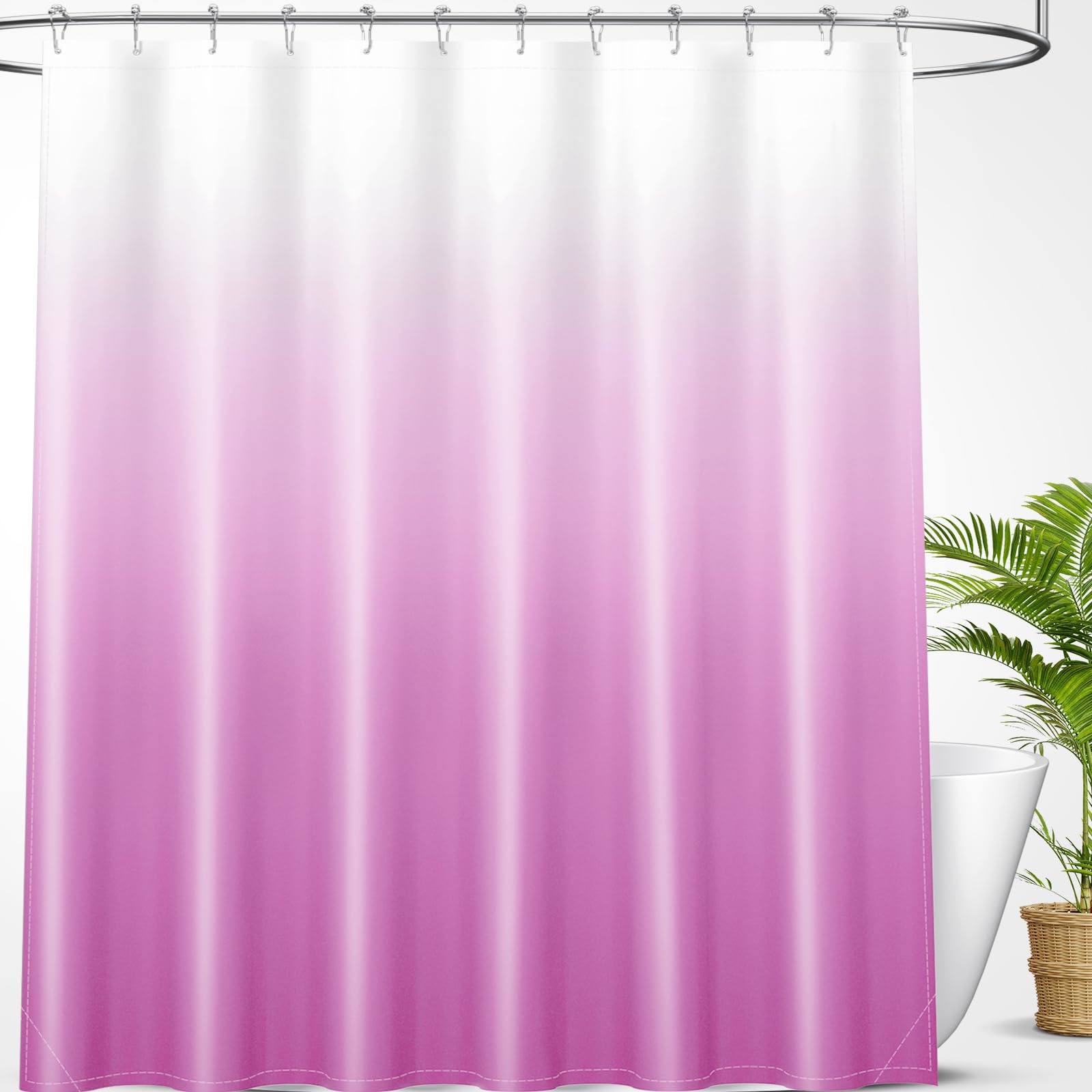 OLANLY Luxury Black and Grey Ombre Shower Curtain Sets with 12 Hooks, Waterproof and Washable Decorative Shower Curtains for Bathroom, 72x72 Inches