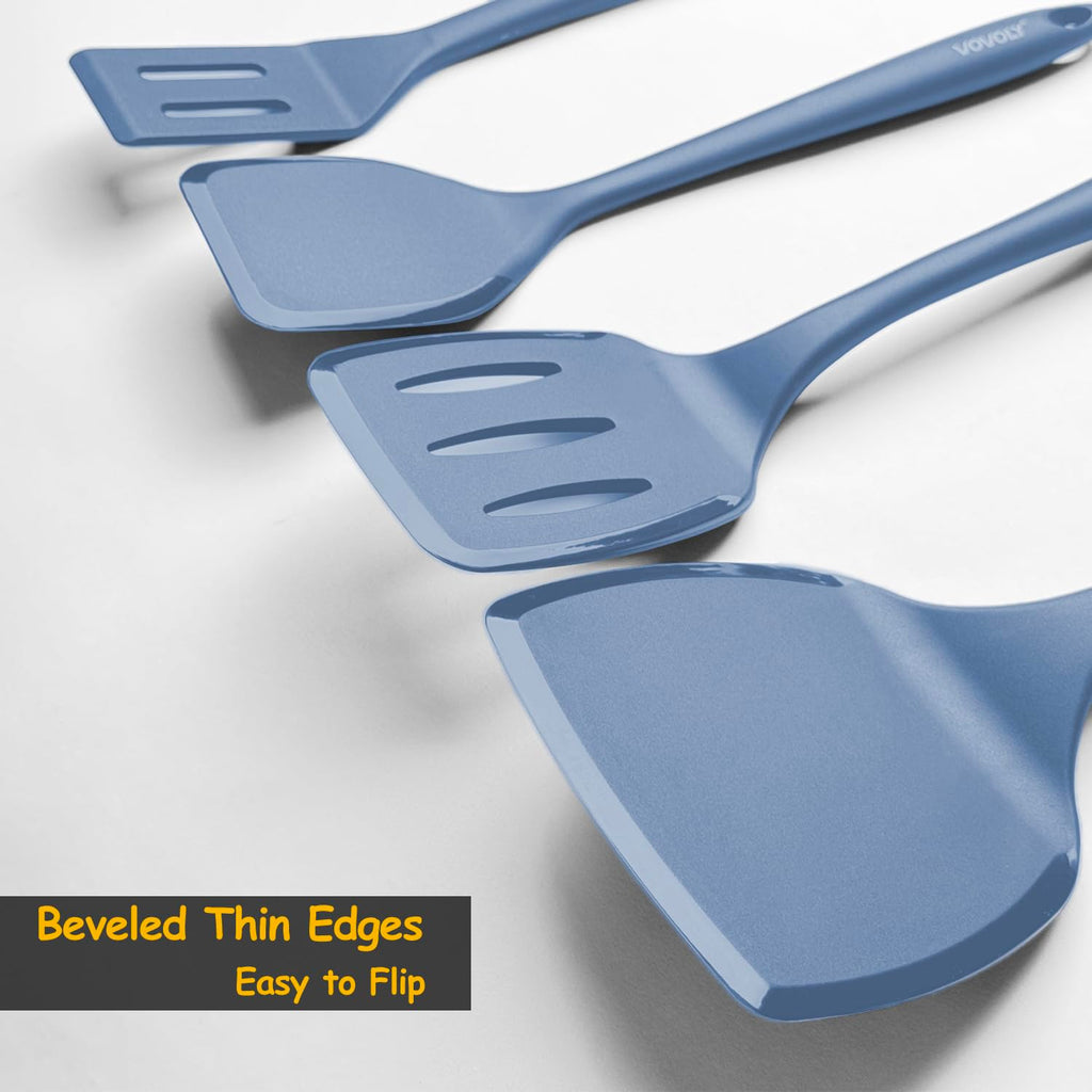 Silicone Spatula Set, 600°F Heat Resistant Silicone Spatula Turner Flipper for Cooking, Non Stick and Non Scratch Kitchen Utensils for Eggs & Pancakes, 4 Pack, Black