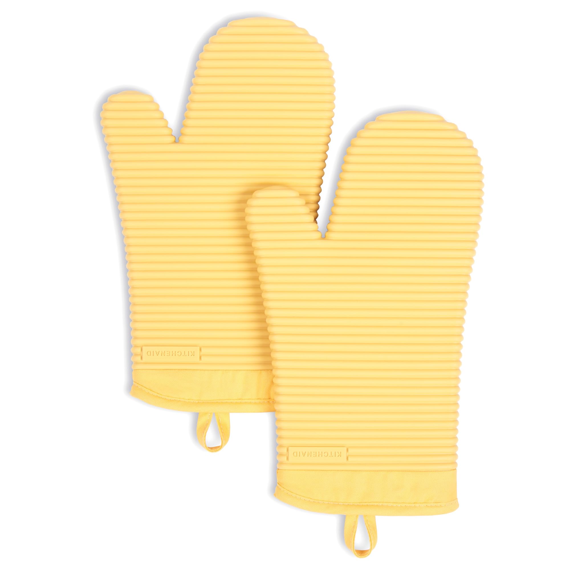 KITCHENAID Ribbed Soft Silicone Oven Mitt 2-Pack Set, 7.5"x13", Milkshake