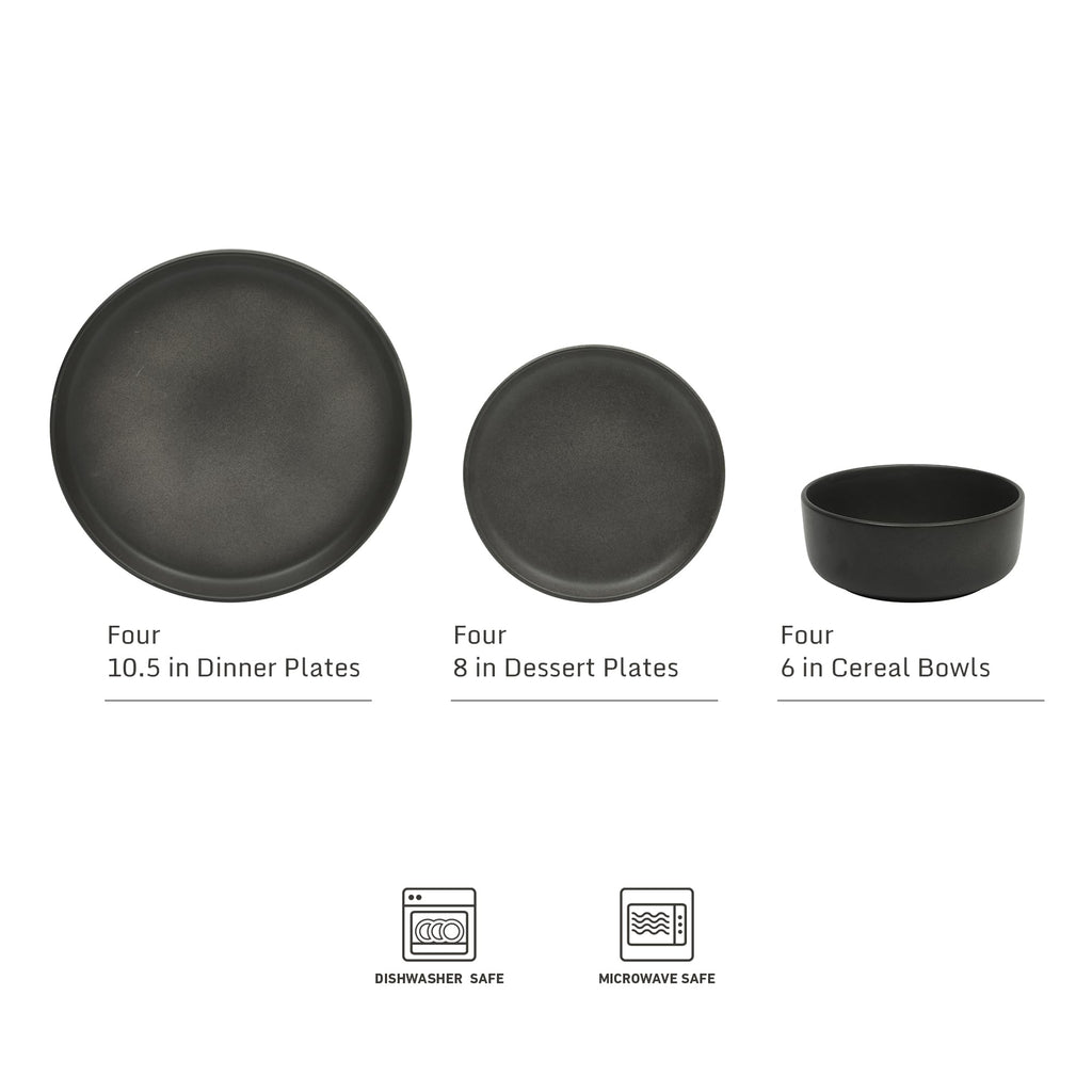 Gibson Elite Soho Lounge Round Reactive Glaze Stoneware Dinnerware Set, Service for 4 (16pc), Blue, Soho Round.