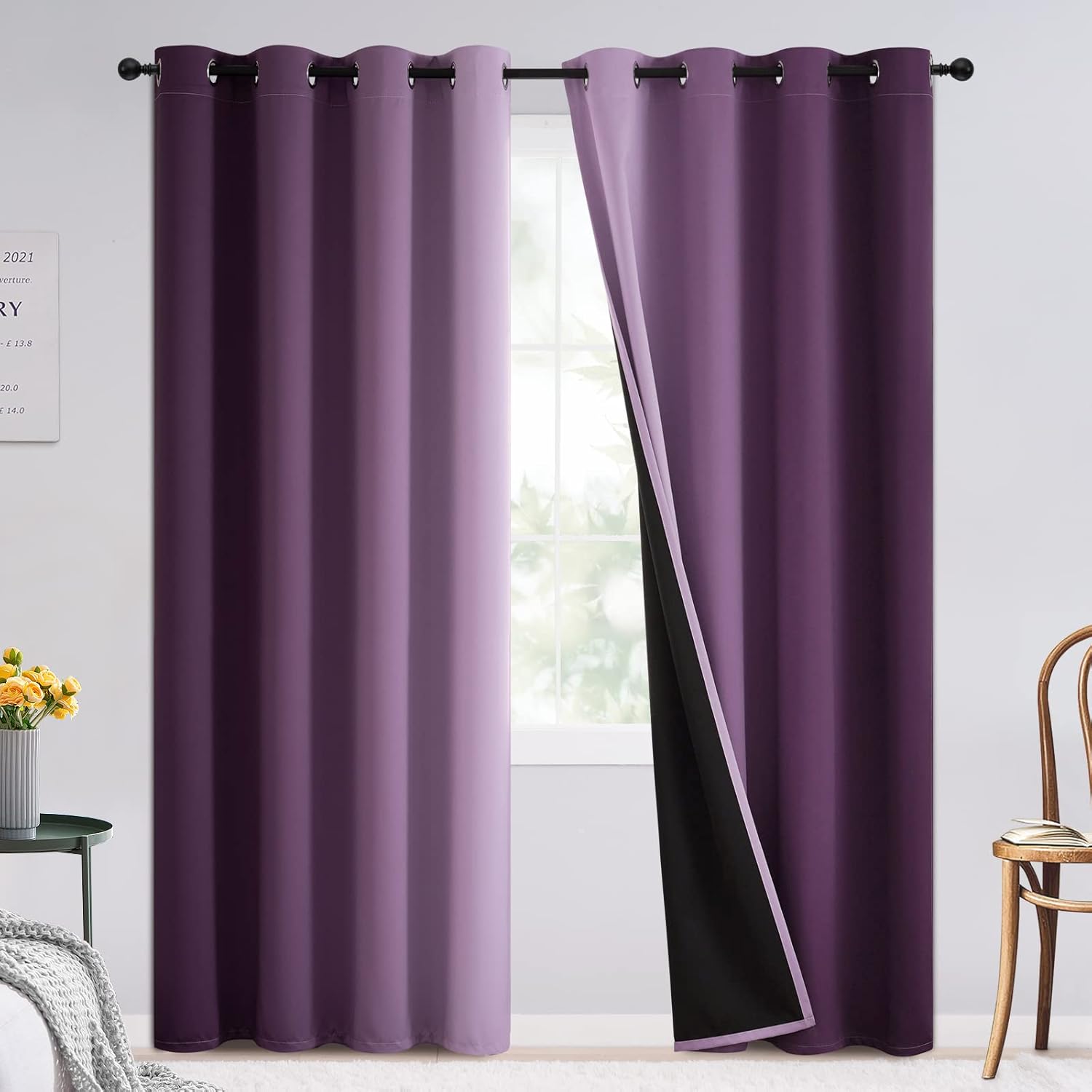 SimpleHome Ombre Room Darkening Curtains for Bedroom, Gradient Black to Grey White Light Blocking Thermal Insulated Grommet Window Curtain/Drapes for Living Room,2 Panels, 52x84 inches Length