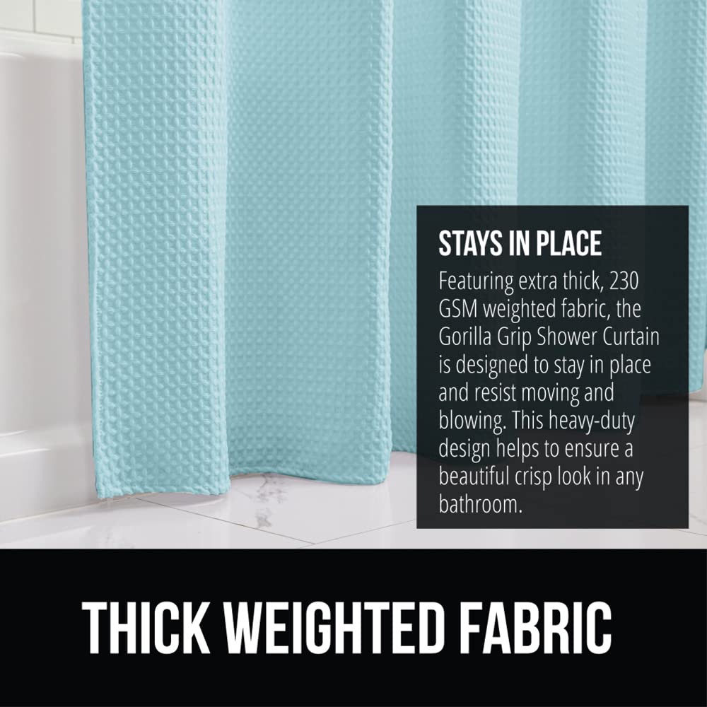 GORILLA GRIP Waffle Shower Curtain, Thick Weighted Fabric, Wrinkle and Rust Resistant, Classic Hotel Quality Design, Heavy Duty Long Curtains for Bathroom Showers, Bath Tubs, Machine Wash, 72x72 White