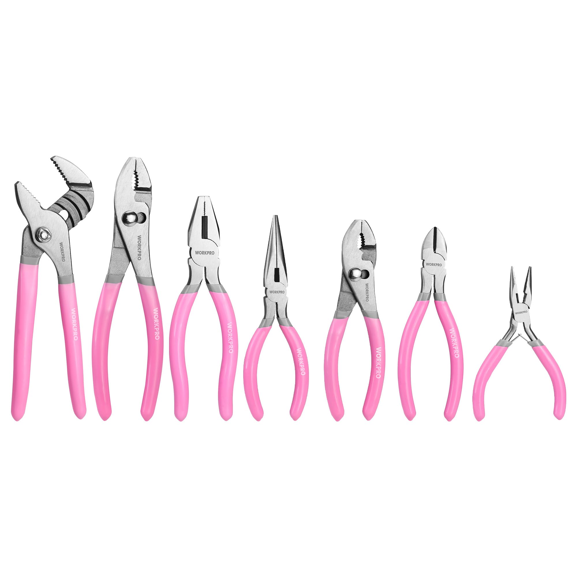 7-piece WORKPRO Pliers Set with Groove Joint, Long Nose, Slip Joint, Linesman, and Diagonal Pliers for DIY & Home Use