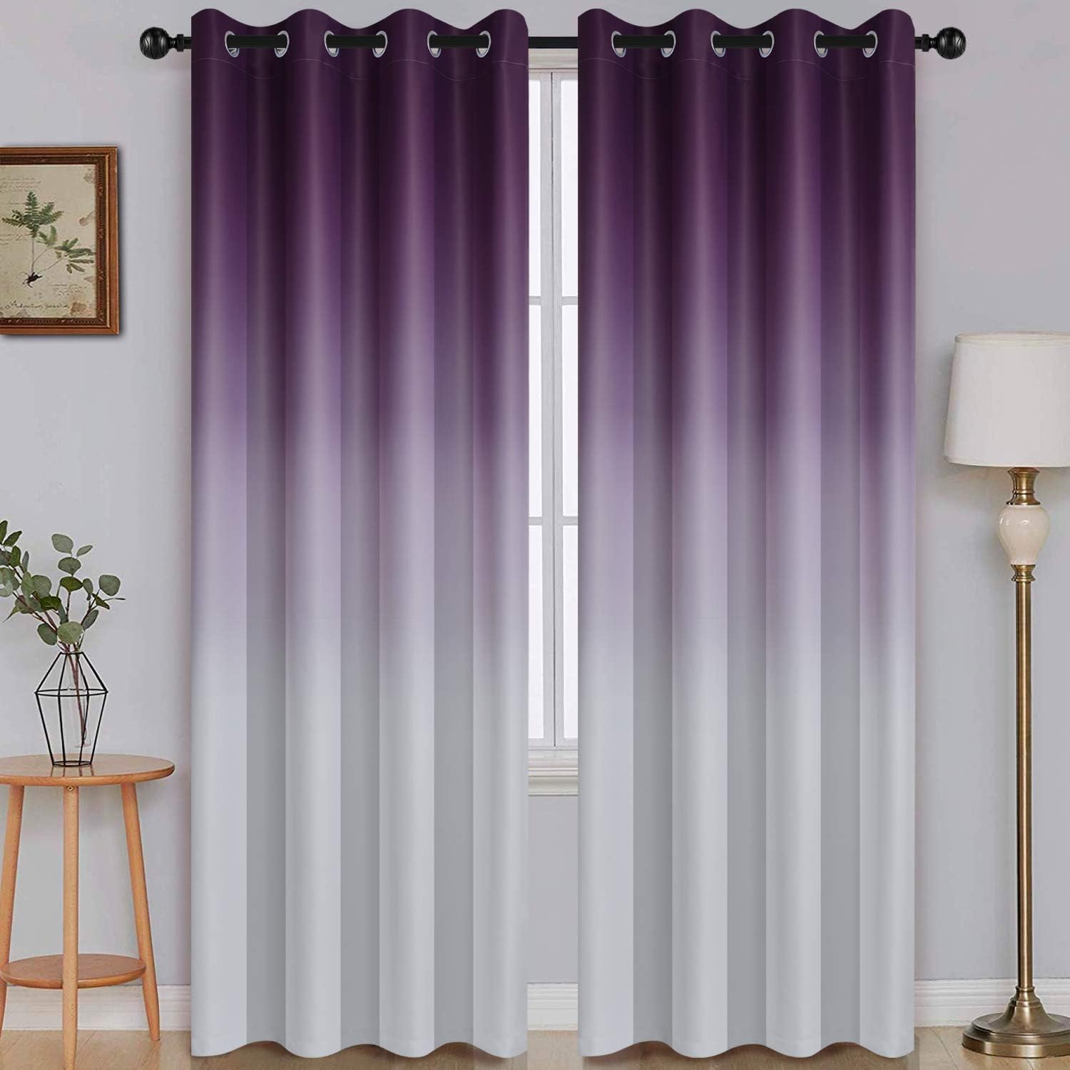 SimpleHome Ombre Room Darkening Curtains for Bedroom, Gradient Black to Grey White Light Blocking Thermal Insulated Grommet Window Curtain/Drapes for Living Room,2 Panels, 52x84 inches Length