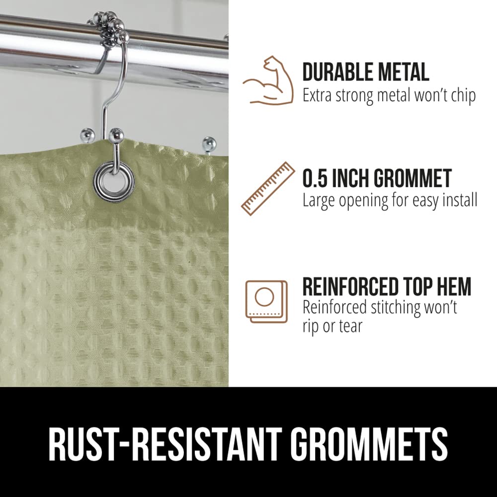 GORILLA GRIP Waffle Shower Curtain, Thick Weighted Fabric, Wrinkle and Rust Resistant, Classic Hotel Quality Design, Heavy Duty Long Curtains for Bathroom Showers, Bath Tubs, Machine Wash, 72x72 White
