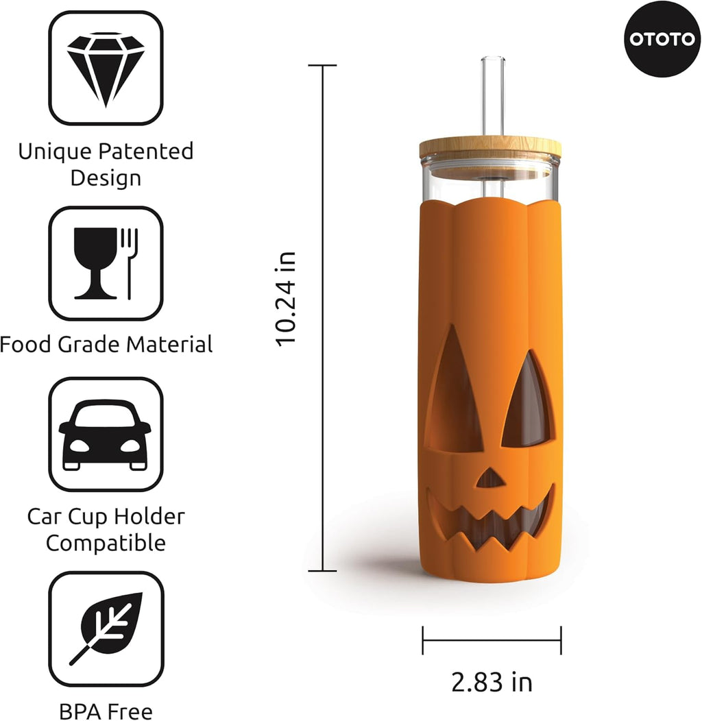 OTOTO NEW! Spookula Vampire Folding, Collapsible, Umbrella, Unique, Goth Accessories, NEW Jack-o-Cup Glass Cups with Lid and Straws - Glass Coffee Tumbler with Straws