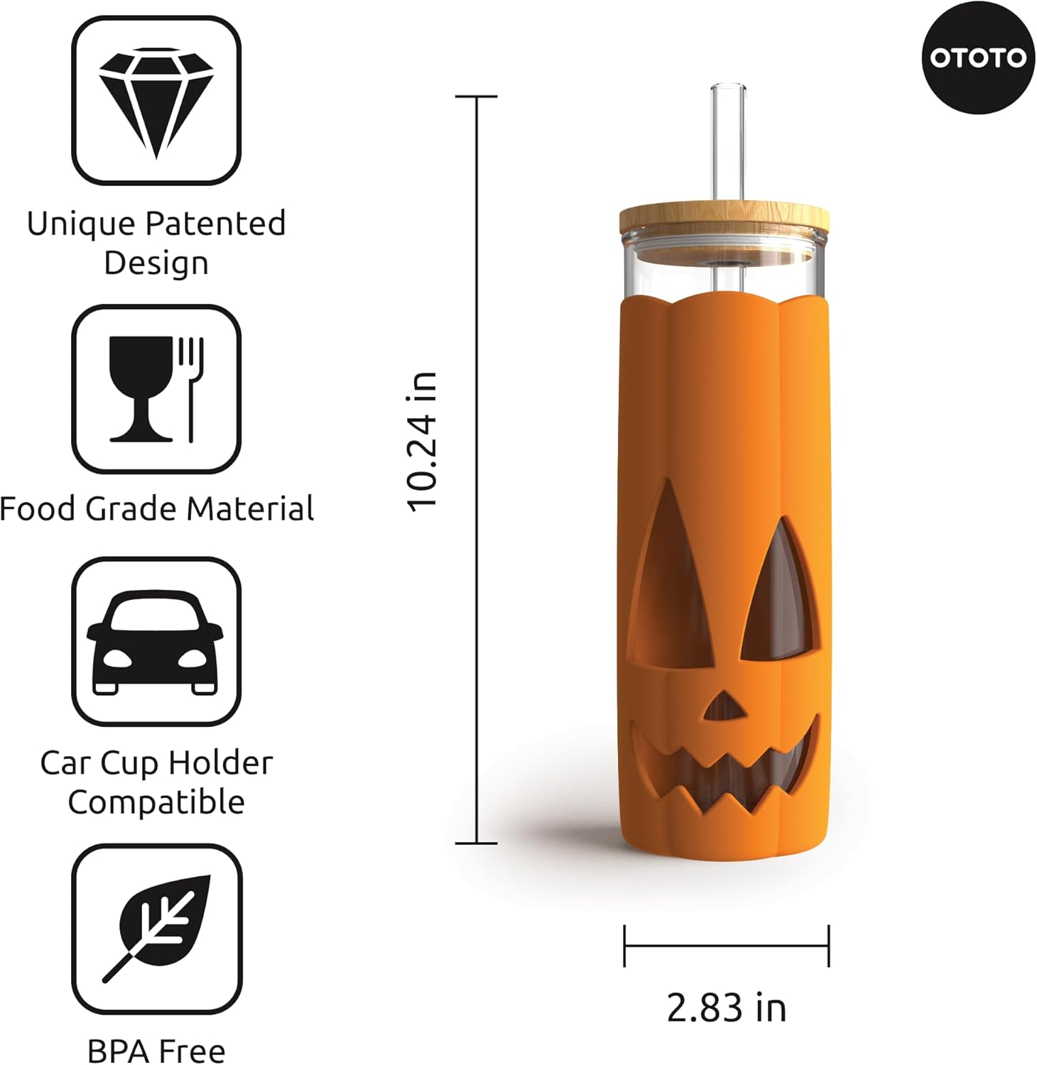 OTOTO NEW! Spookula Vampire Folding, Collapsible, Umbrella, Unique, Goth Accessories, NEW Jack-o-Cup Glass Cups with Lid and Straws - Glass Coffee Tumbler with Straws