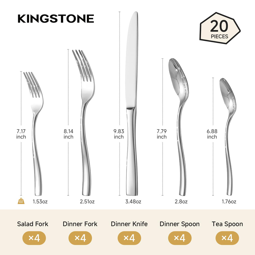 KINGSTONE 30-Piece Silverware Set for 6, Matte Stainless Steel Flatware Set with Forks, Knives, Spoons, Dishwasher Safe, Rust Resistant Cutlery for Home & Wedding