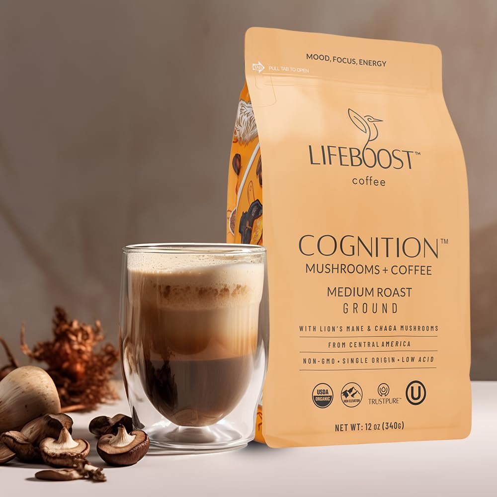 Lifeboost Cognition Mushroom Ground Coffee, Organic Low Acid, 12oz
