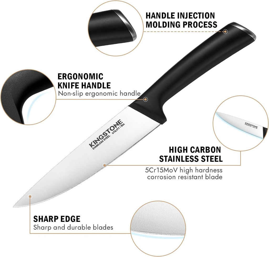 KINGSTONE 40 Piece Silverware Set and 14-Piece Knife Block Set