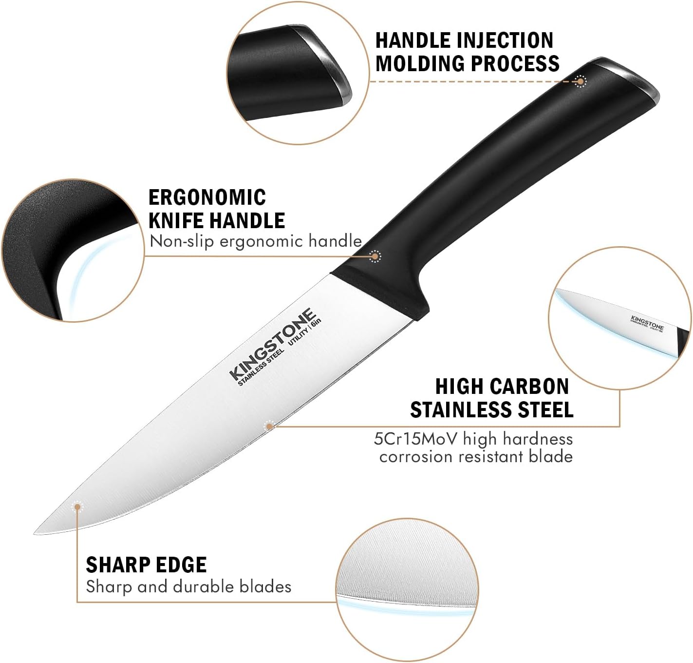 KINGSTONE 40 Piece Silverware Set and 14-Piece Knife Block Set