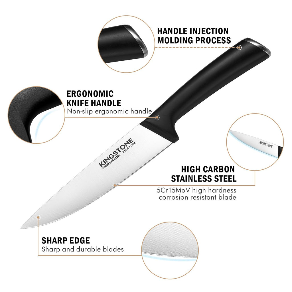 KINGSTONE 14-Piece Kitchen Knife Set with Block, High-Carbon Stainless Steel Knives Set, Ergonomic Non-Slip Handle, Professional Knife Set for Kitchen for Home Cooking & Gifting, Walnut