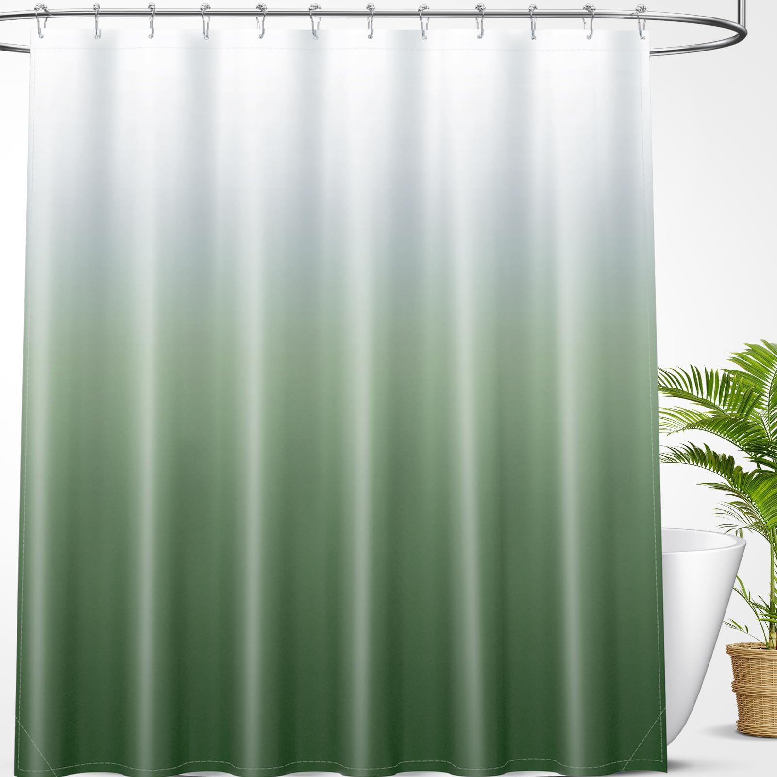 OLANLY Luxury Black and Grey Ombre Shower Curtain Sets with 12 Hooks, Waterproof and Washable Decorative Shower Curtains for Bathroom, 72x72 Inches