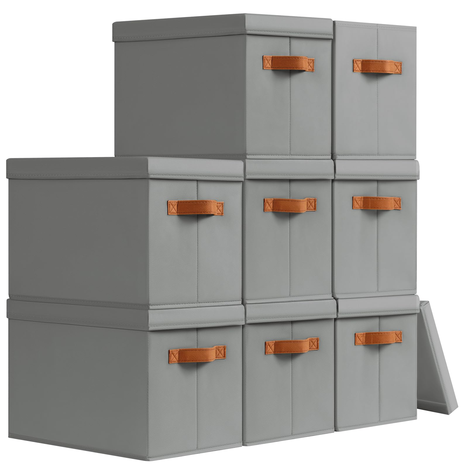 Homsorout Storage Bins with Lids - Fabric Storage Baskets for Shelves, 6 Pack Foldable Decorative Boxes with Handles, Stackable Organizer Bins for Home, Nursery, Dorm, Beige