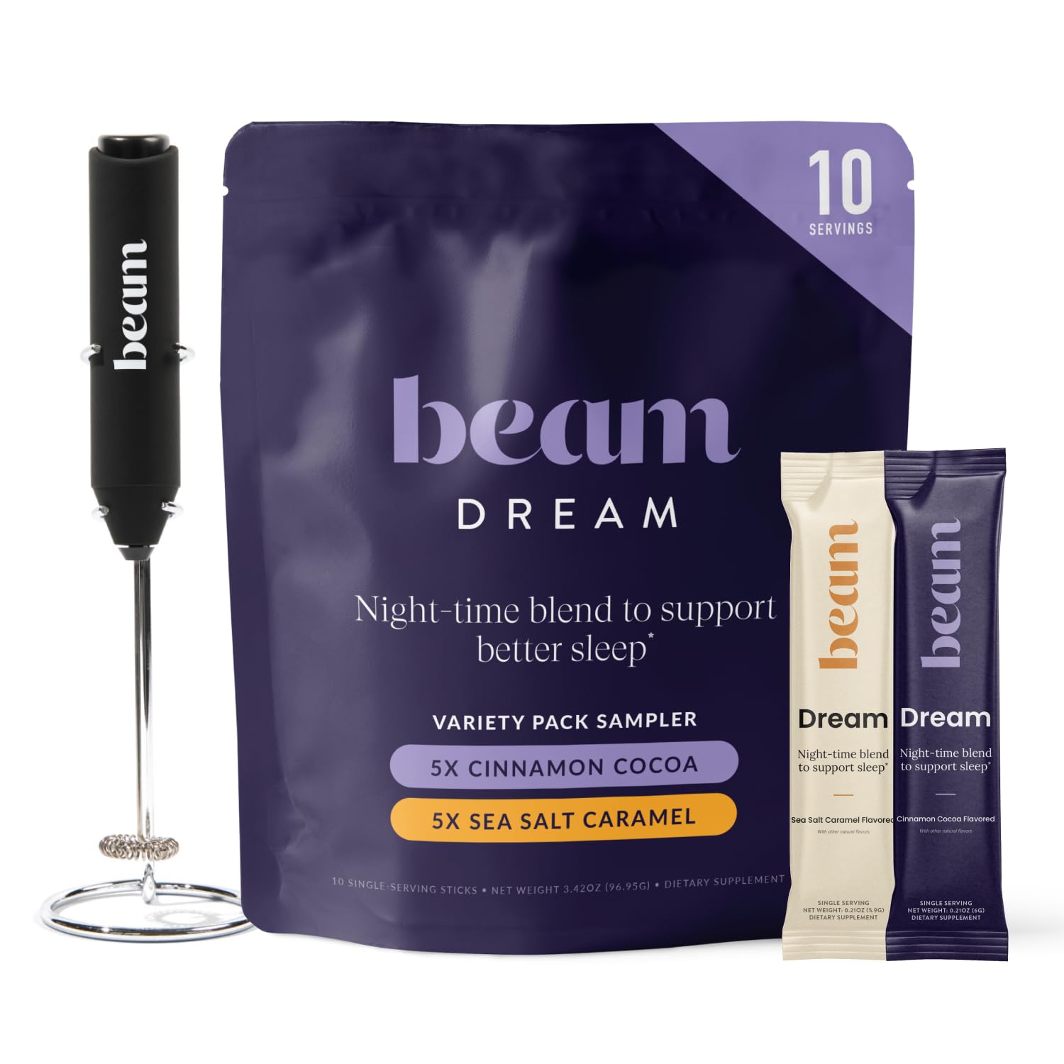 Beam Dream Sleep Powder – Sleep Aid for Adults with Melatonin, Magnesium, L-Theanine, Reishi Mushroom & Apigenin Sleep Supplement, Sleepy Cocoa Bedtime Drink Mix, Brownie Batter Flavor, 30 Servings