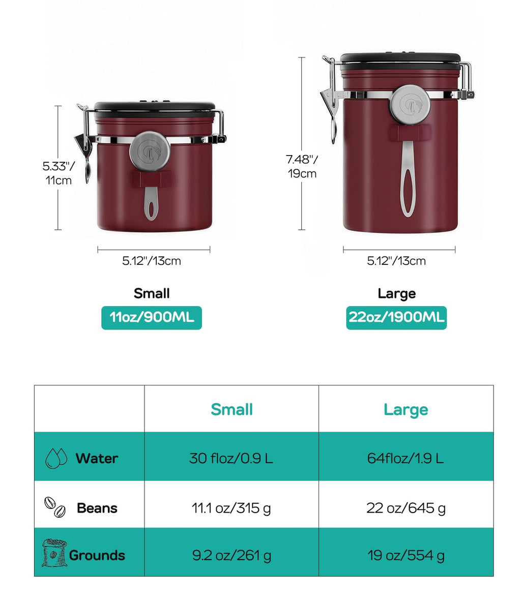 Coffee Gator Stainless Steel Canister - Medium 16oz, Gray Coffee Grounds and Beans Container with Date-Tracker, CO2-Release Valve, and Measuring Scoop - Ideal Coffee Lovers Gifts