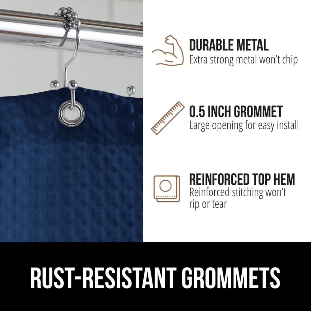 GORILLA GRIP Waffle Shower Curtain, Thick Weighted Fabric, Wrinkle and Rust Resistant, Classic Hotel Quality Design, Heavy Duty Long Curtains for Bathroom Showers, Bath Tubs, Machine Wash, 72x72 White