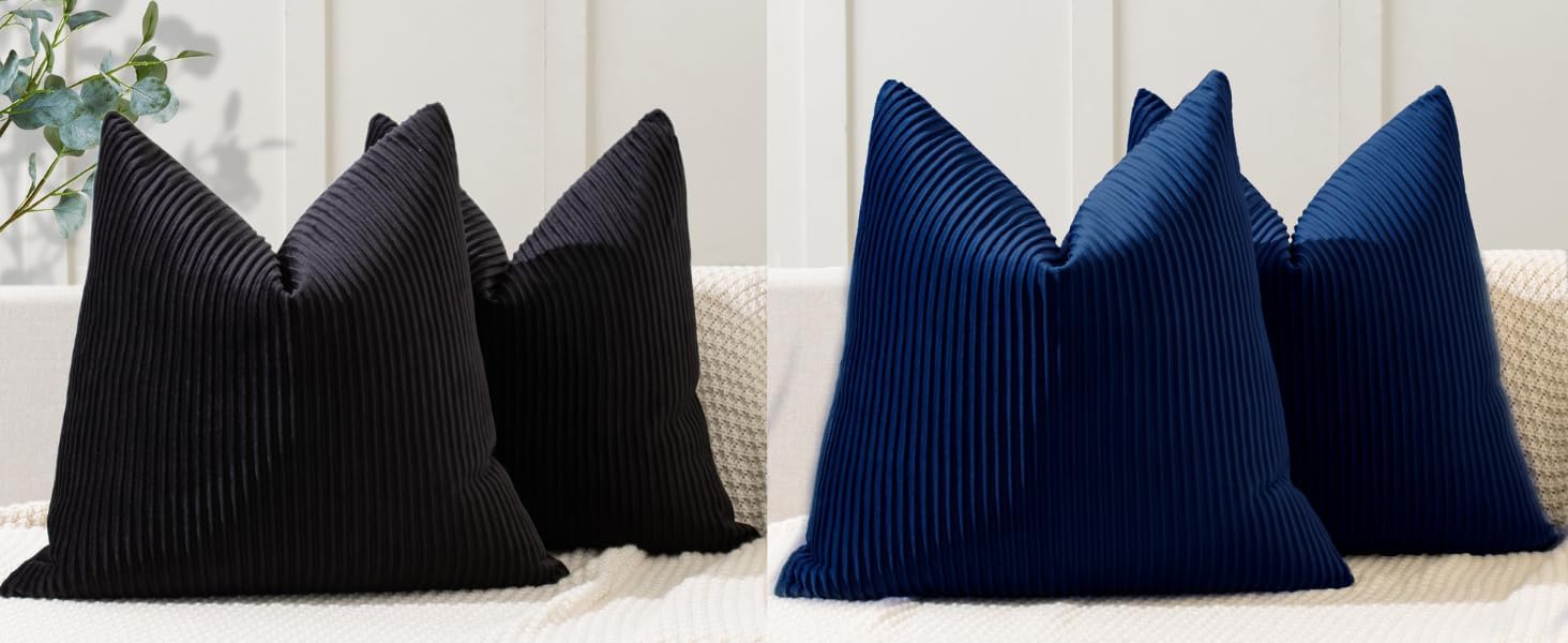 YCOLL Black&Navy Blue Velvet Striped Pillow Covers