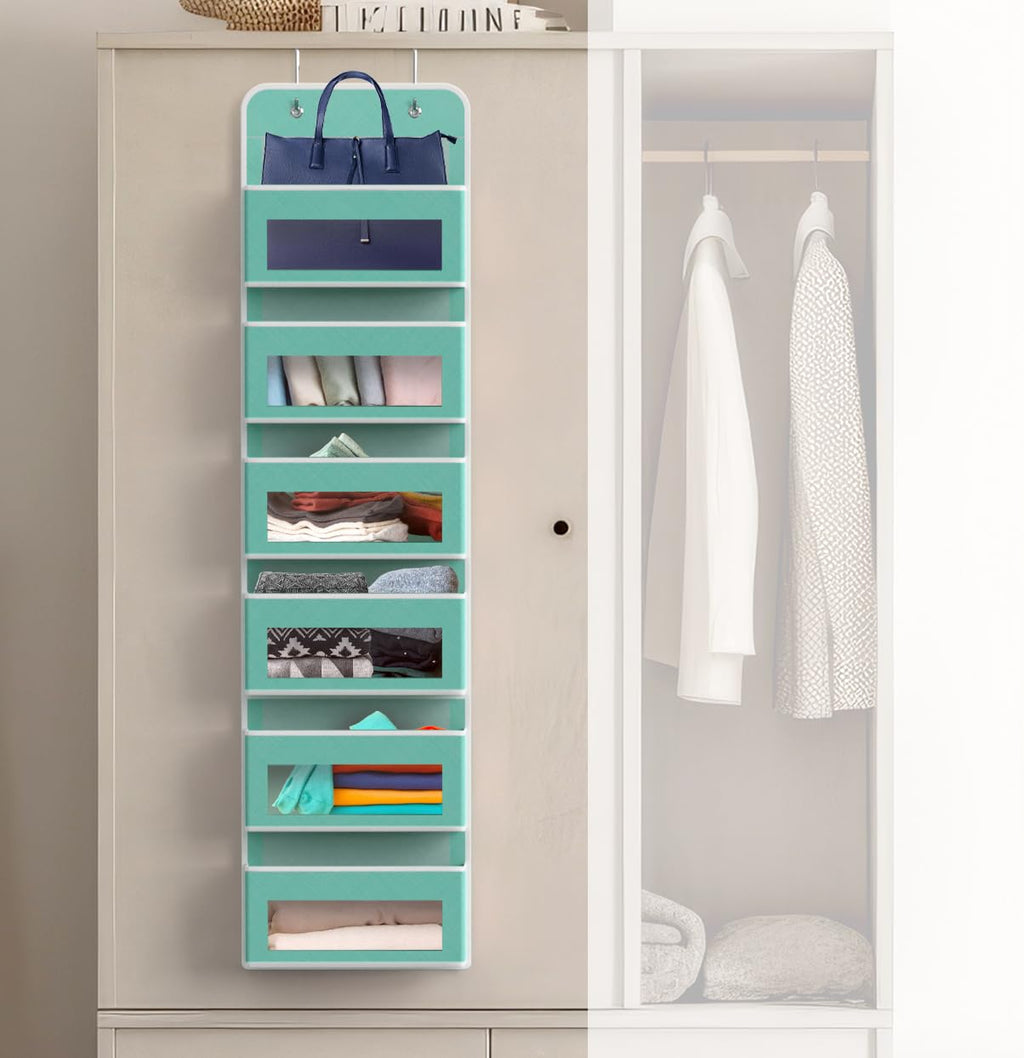 Simple Houseware 6 Clear Window Pocket Over Closet Door Storage Hanging Organizer for Bedroom, Bathroom, Pantry, Beige