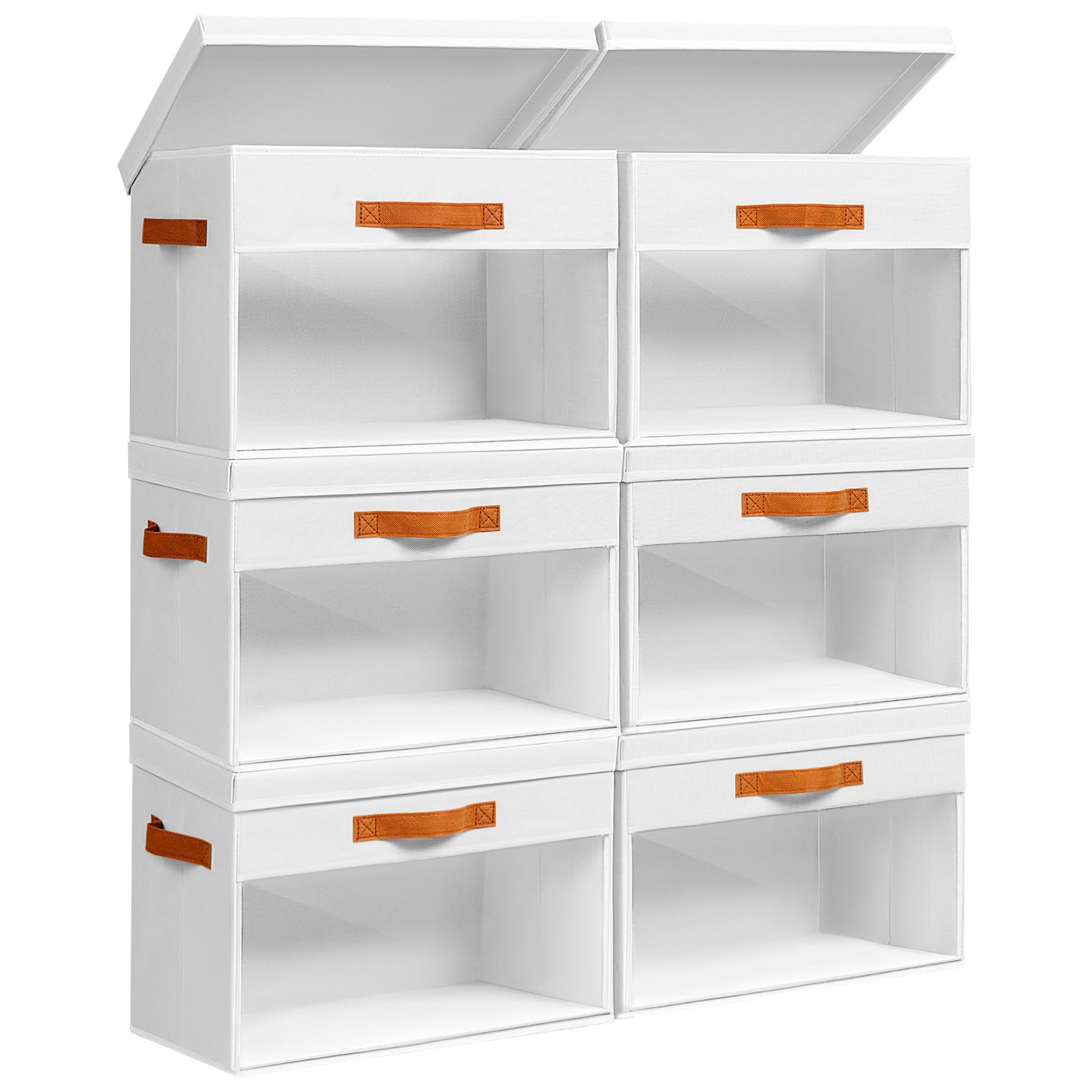 Homsorout Large Storage Bins with Lids - 4 Pack Foldable Decorative Organizers with Clear Windows & Handles, Cube Storage Organizers for Clothes, Blankets, Sweaters, Sheets, Beige