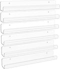 upsimples 6 Pack Clear Acrylic Shelves, 1.7" x12" Nursery Bookshelves, Small Floating Bookshelf for Kids Baby, Vinyl Wall Mount, Record Holder, Magazine Rack, Comic Display, Picture Ledge Shelf Décor