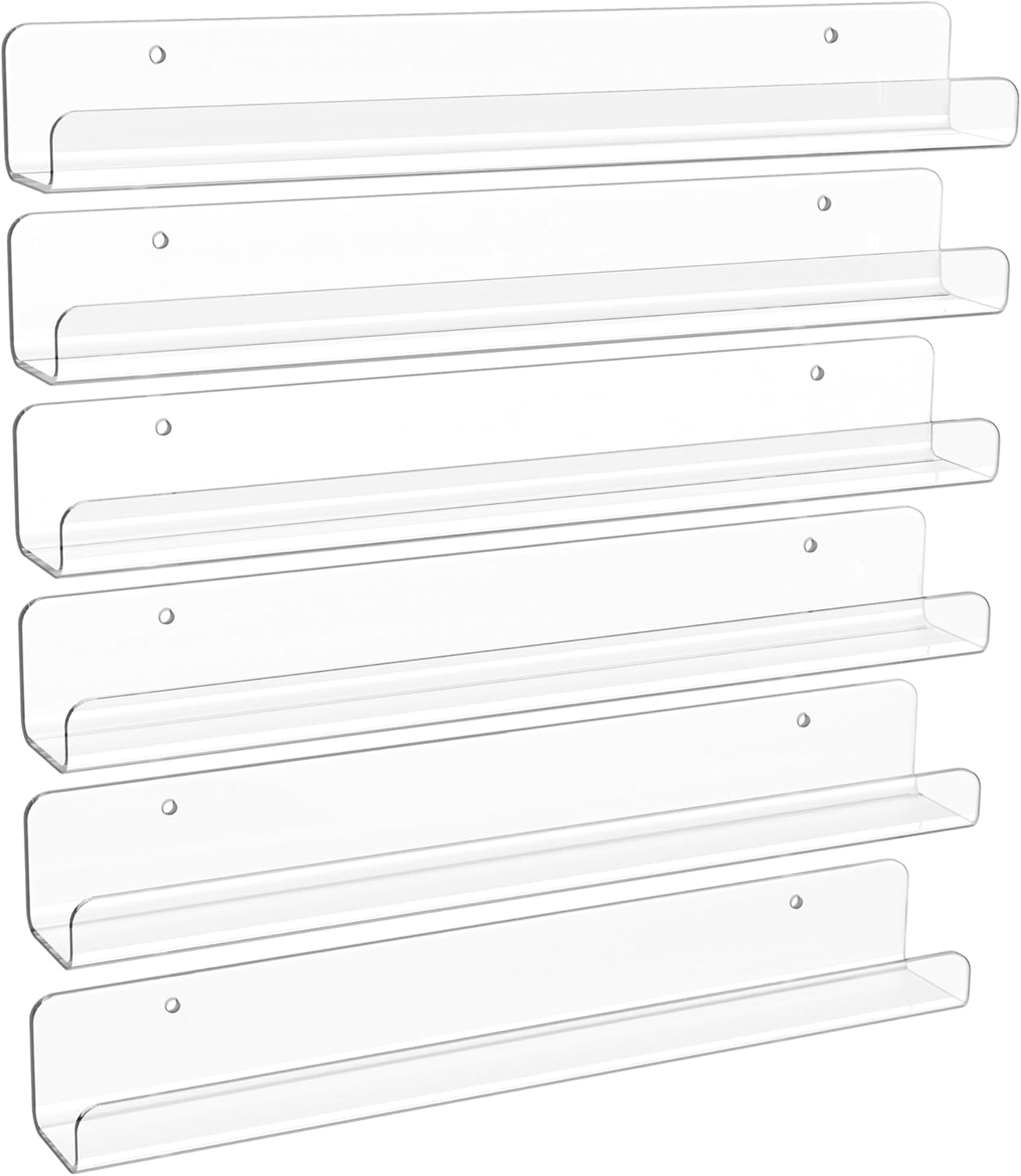 upsimples 6 Pack Clear Acrylic Shelves, 1.7" x12" Nursery Bookshelves, Small Floating Bookshelf for Kids Baby, Vinyl Wall Mount, Record Holder, Magazine Rack, Comic Display, Picture Ledge Shelf Décor