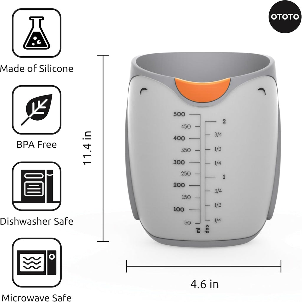 OTOTO Penny Penguin Silicone Measuring Cups for Cooking - 500ml Cute Measuring Cups for Baking, BPA-Free, Microwave Safe, Penguin Gifts, Cute Kitchen Accessories, Funny White Elephant Gifts