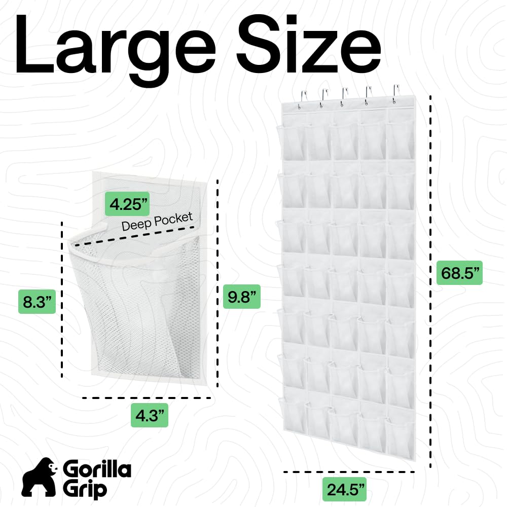 GORILLA GRIP Over the Door Shoe Organizer, 24 Large Breathable Mesh Pockets, Space Saving Hanging Storage Holder, Closet Rack Hanger Holds Up to 40 lbs, Hangs on Closets for Shoes, Accessories, Black