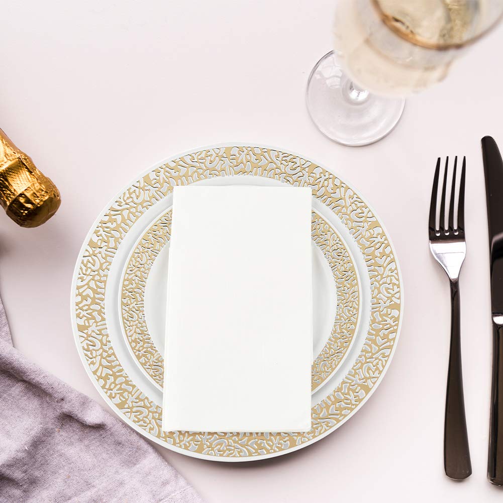 Vplus 200 Pack Paper Napkins Guest Towels Disposable Premium Quality 3-ply Dinner Napkins Disposable Soft, Absorbent, Perfect for Kitchen, Wedding, Parties, Dinners or Events (Gold)
