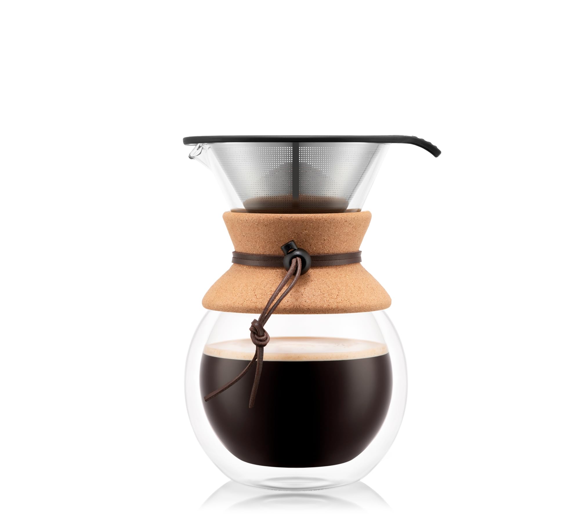 Bodum 34oz Pour Over Coffee Maker, High-Heat Borosilicate Glass with Reusable Stainless Steel Filter and Cork Grip - Made in Portugal