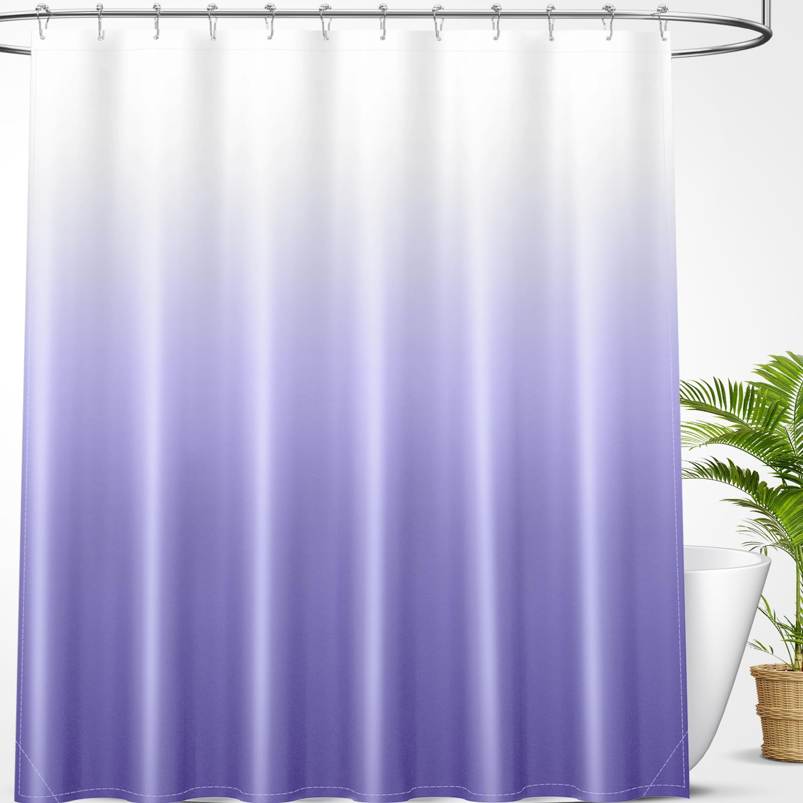 OLANLY Luxury Black and Grey Ombre Shower Curtain Sets with 12 Hooks, Waterproof and Washable Decorative Shower Curtains for Bathroom, 72x72 Inches