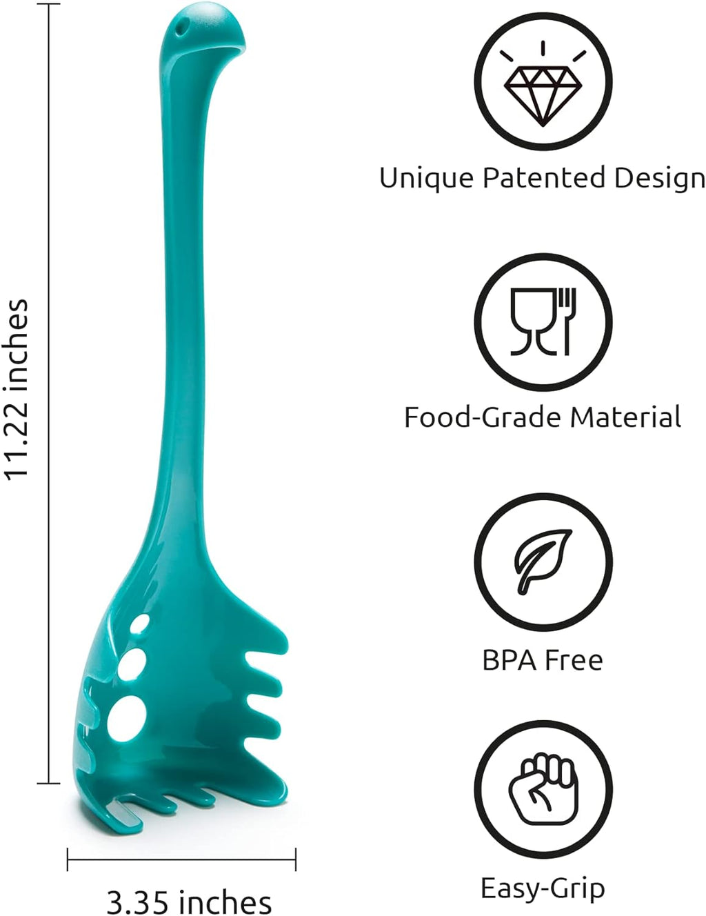 OTOTO Papa Nessie Pasta Server, Spaghetti Spoon - Food Grade & BPA Free Pasta Spoon Server - Dishwasher Safe & Heat Resistant Spaghetti Server, Pasta Fork 11.22x3.35x2.17 in