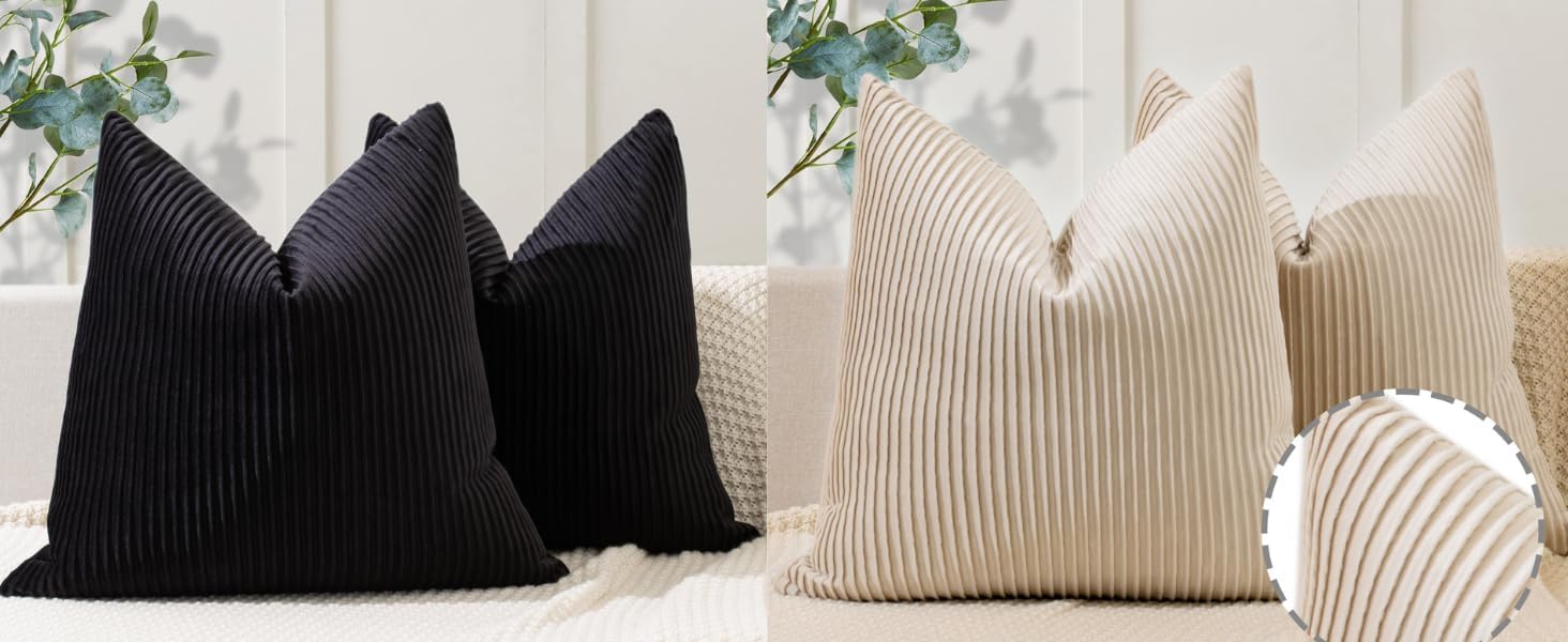 YCOLL Black&Beige Velvet Striped Pillow Covers