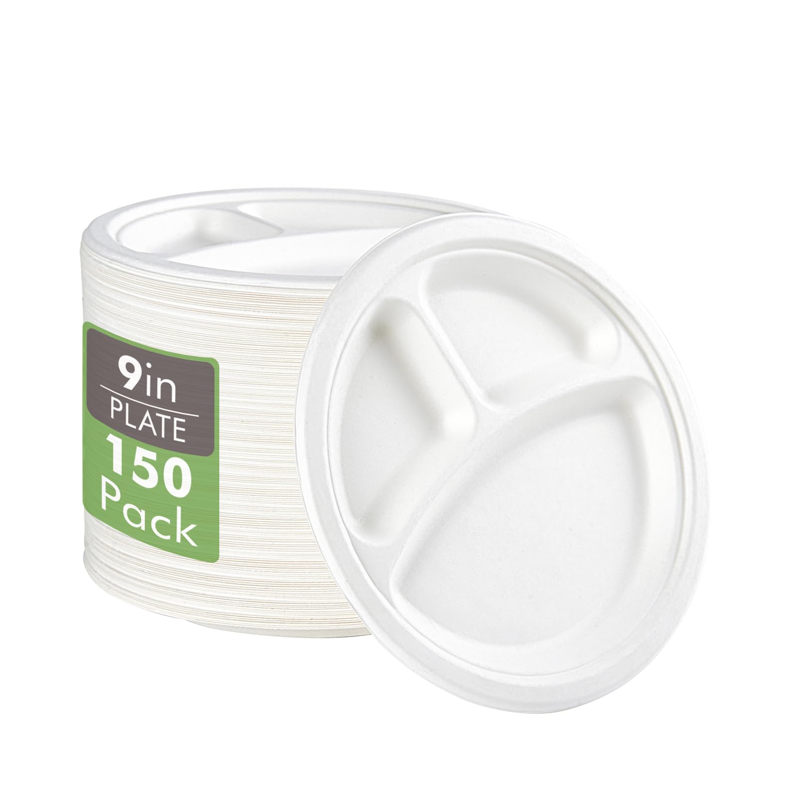 Vplus 200 Pack Paper Plates 7 inch 100% Compostable, Heavy-Duty Disposable Paper Plates Bagasse Natural Biodegradable Eco-Friendly Sugarcane