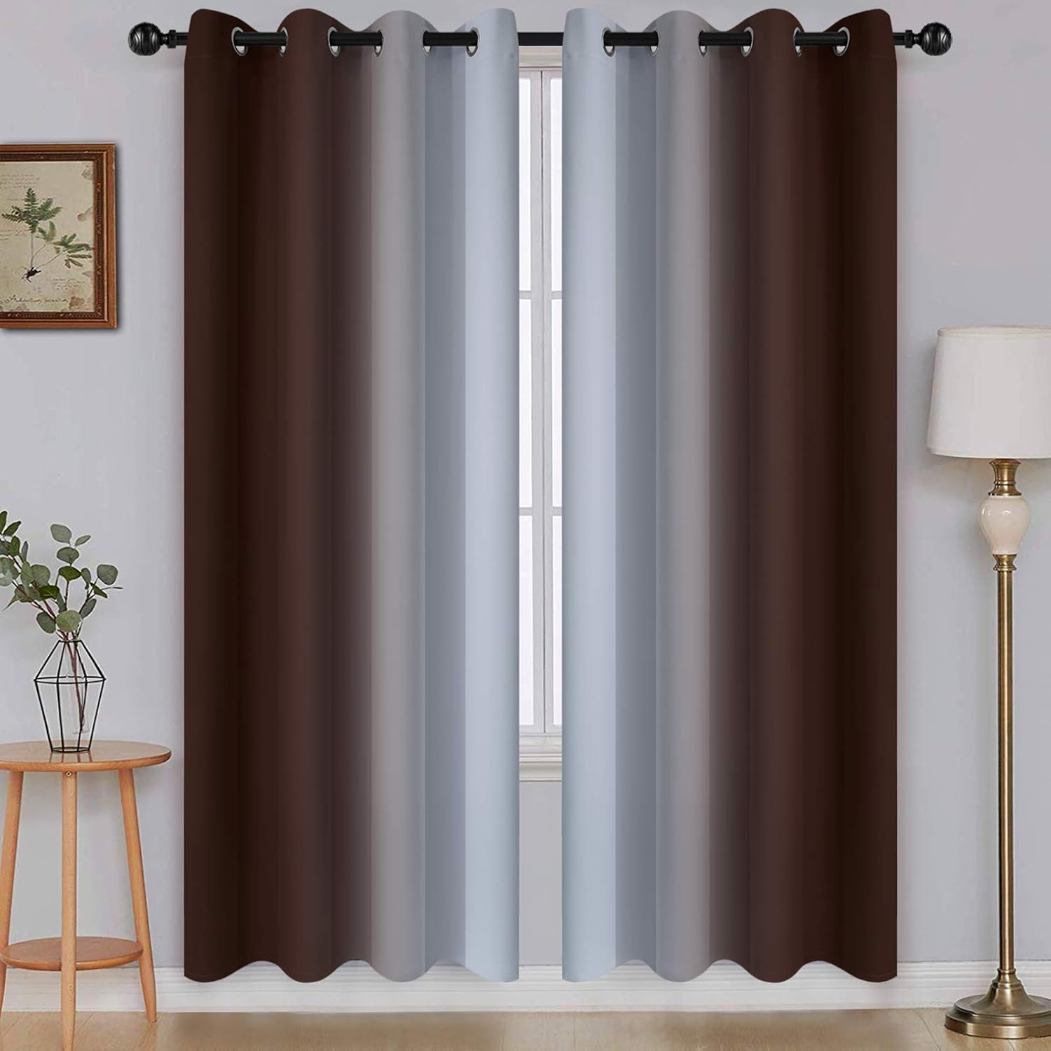 SimpleHome Ombre Room Darkening Curtains for Bedroom, Gradient Black to Grey White Light Blocking Thermal Insulated Grommet Window Curtain/Drapes for Living Room,2 Panels, 52x84 inches Length