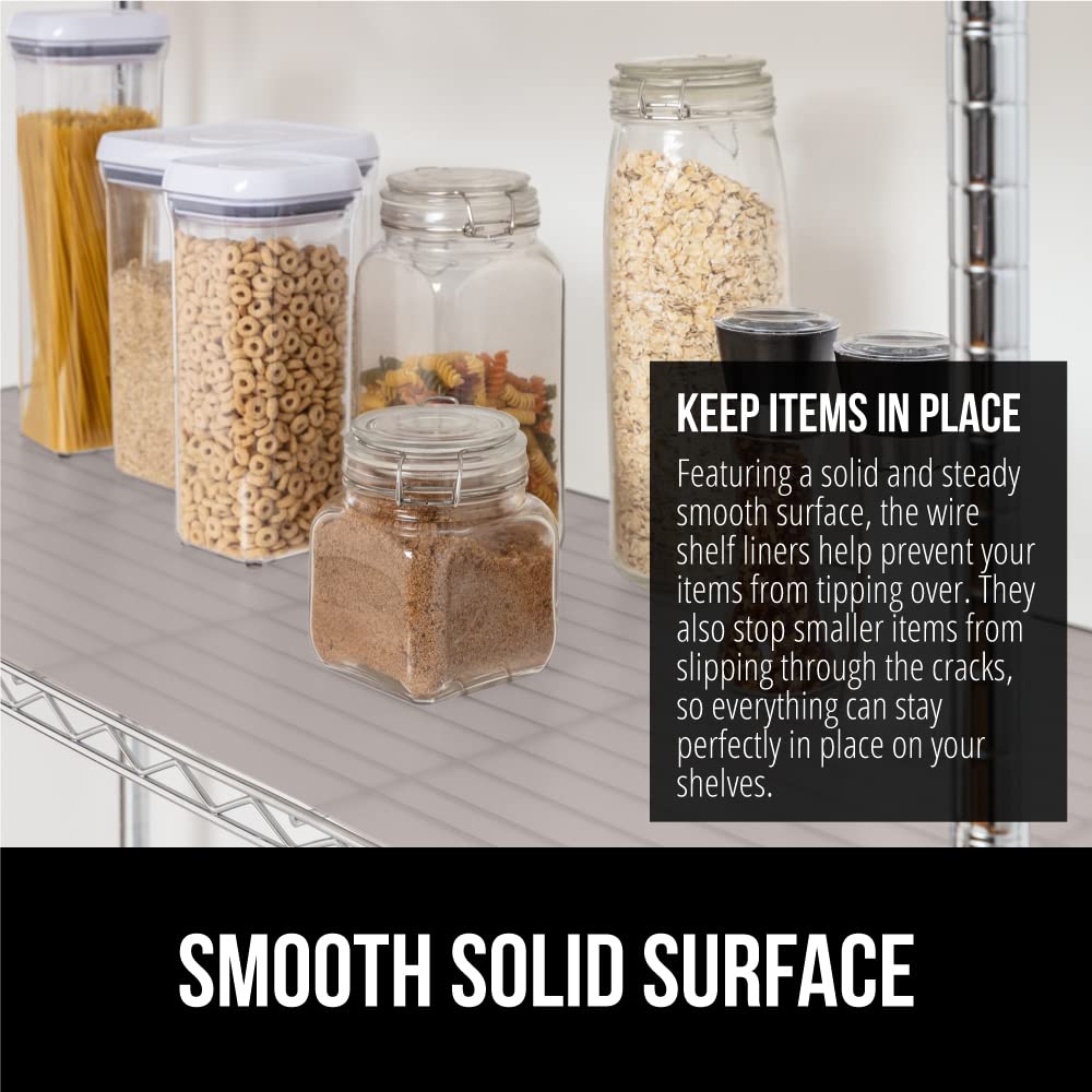 GORILLA GRIP ShelfGuard Wire Shelf Liner Compatible with Amazon Basics Shelving Unit, Set of 4 Waterproof Liners for Organizing Metal Rack Shelves, Kitchen Cabinets, Cupboard, Pantry, 14x36 Clear
