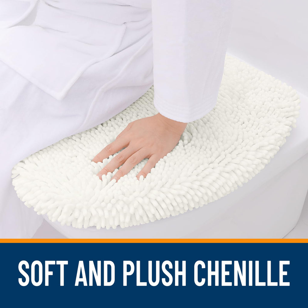OLANLY Soft Chenille Bathroom Toilet Lid Cover, Machine Washable Seat Covers, 17.5x15, Stays in Place Rubber Backing, Fits Most Round, Elongated and Oblong Lids, Accessories Decor, Gray