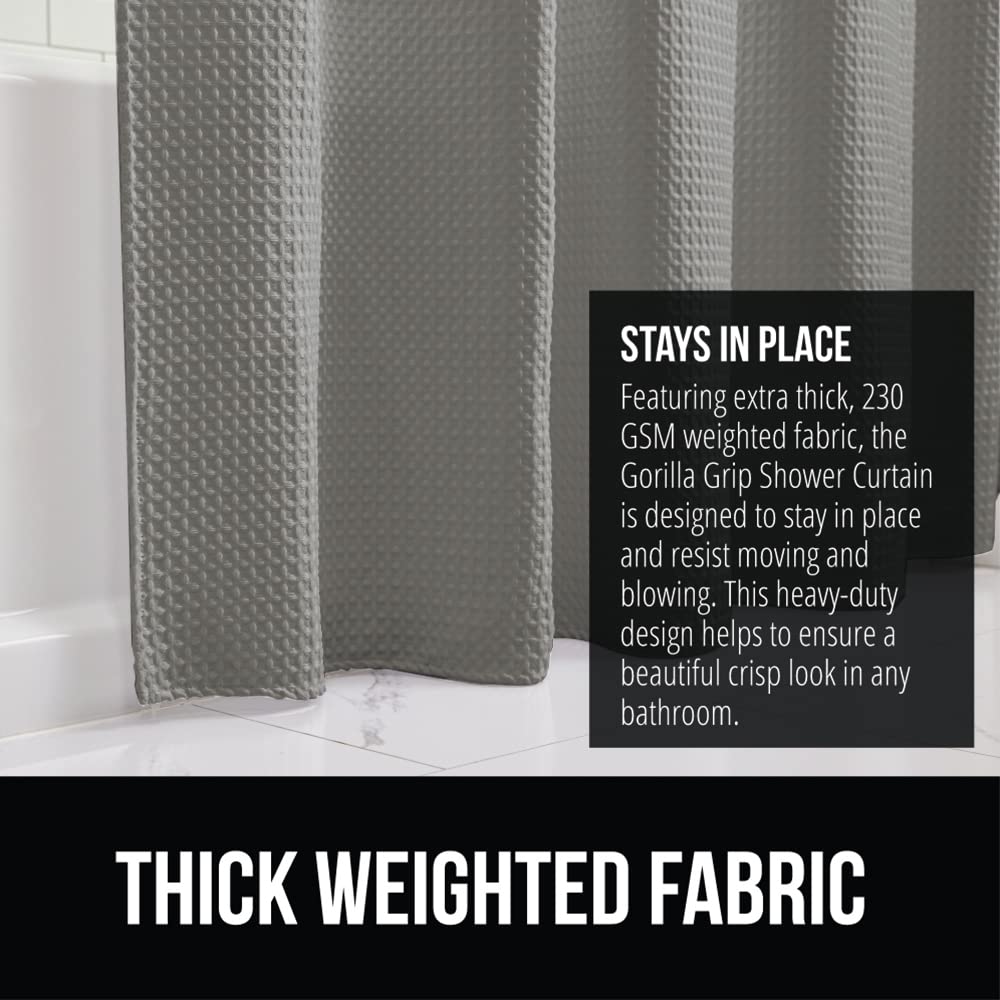GORILLA GRIP Waffle Shower Curtain, Thick Weighted Fabric, Wrinkle and Rust Resistant, Classic Hotel Quality Design, Heavy Duty Long Curtains for Bathroom Showers, Bath Tubs, Machine Wash, 72x72 White