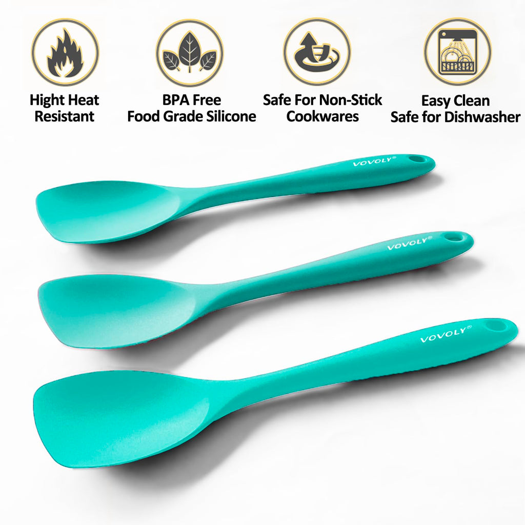 Upgrade Silicone Spatula Spoon Set,VOVOLY Heat Resistant Rubber Spoonula, Seamless Non-Stick Flexible Scrapers for Baking Mixing Tool,3 Pack,