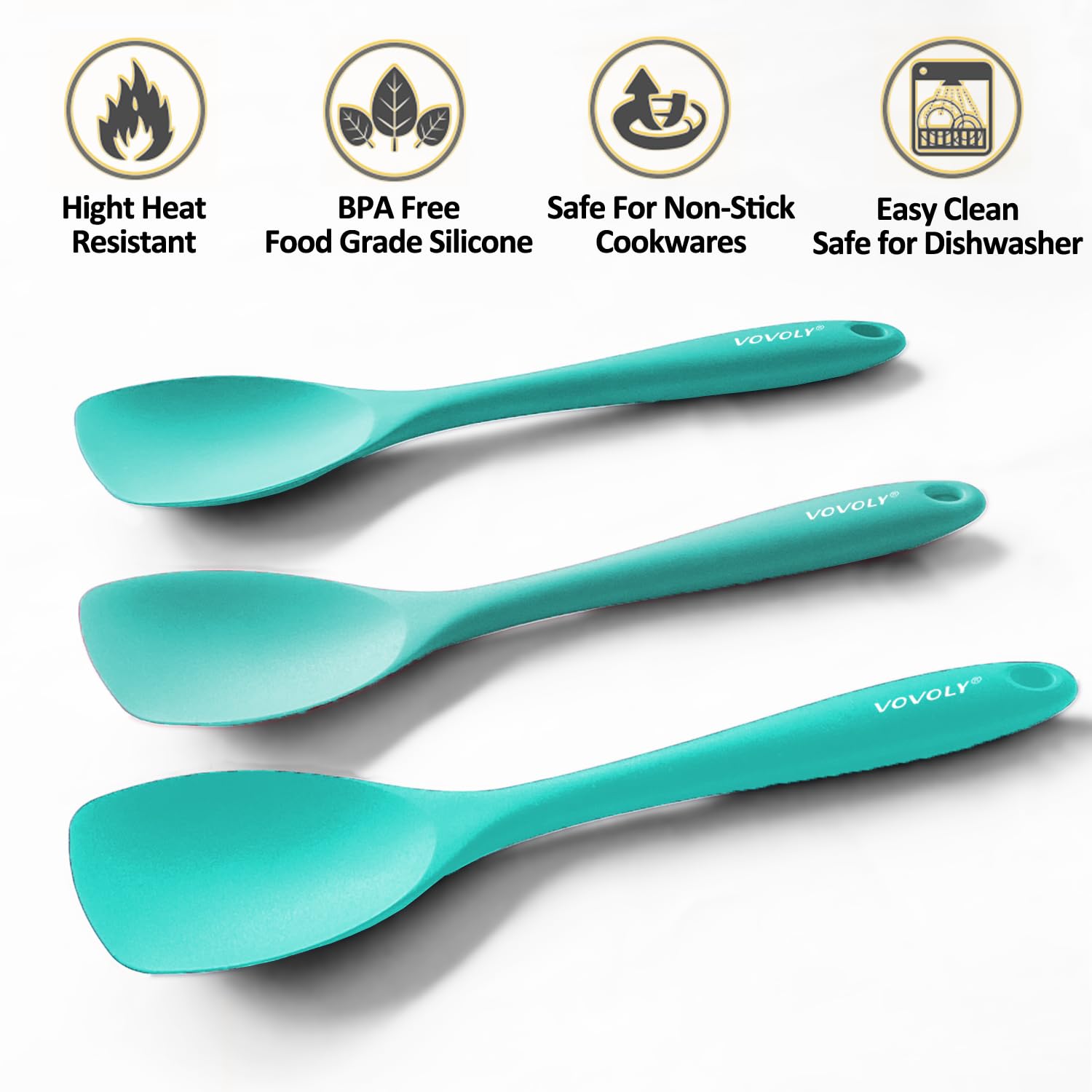 Upgrade Silicone Spatula Spoon Set,VOVOLY Heat Resistant Rubber Spoonula, Seamless Non-Stick Flexible Scrapers for Baking Mixing Tool,3 Pack,