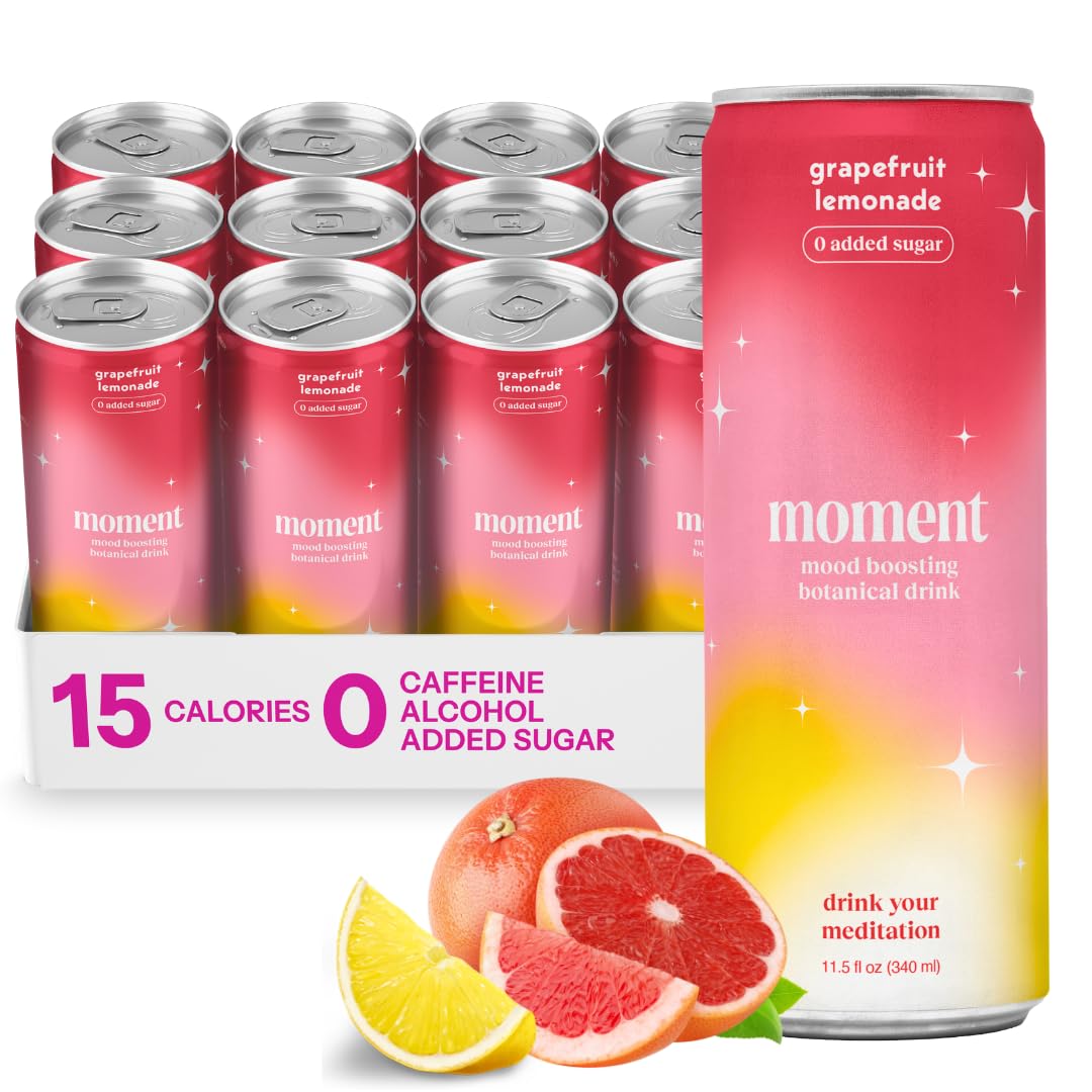 Moment Botanical Soda (Shark Tank) - Calm, Clarity & Relaxation with L-Theanine & Ashwagandha - Non Alcoholic Drinks for Adults - Sparkling Adaptogen Drink - 0 Sugar 0 Caffeine - 12 Pack 11.5 fl oz