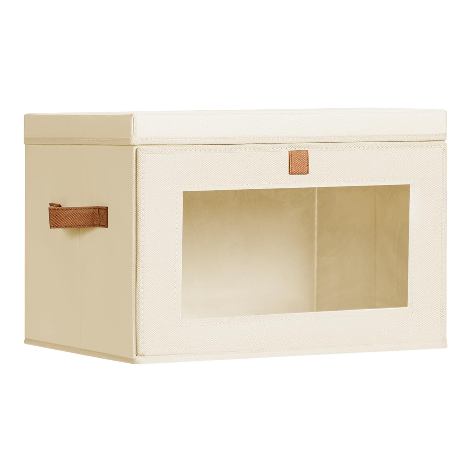 Homsorout Large Closet Storage Organizer - Clothes Storage Bins with Handles & Window, Collapsible Decorative Boxes with Lids, Fabric Containers for Living Room, Dorm, 2 Pack, Beige
