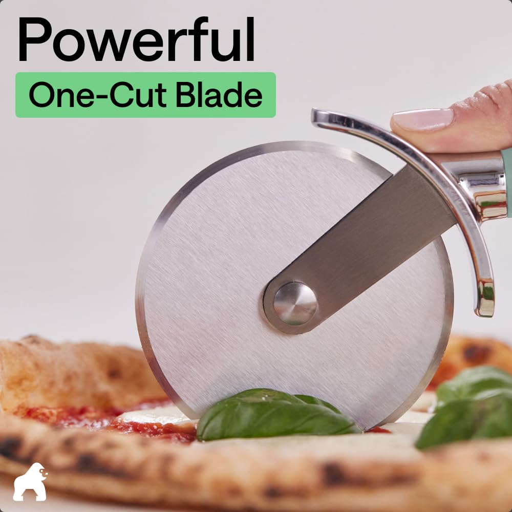 GORILLA GRIP BPA-Free Large Pizza Cutter Wheel, 9 Inch, Sharp Stainless Steel Blade, Slip Resistant Handle with Thumb Guard Protection, Slice Thick or Thin Pizzas, Pie, Pastries in Seconds, Black