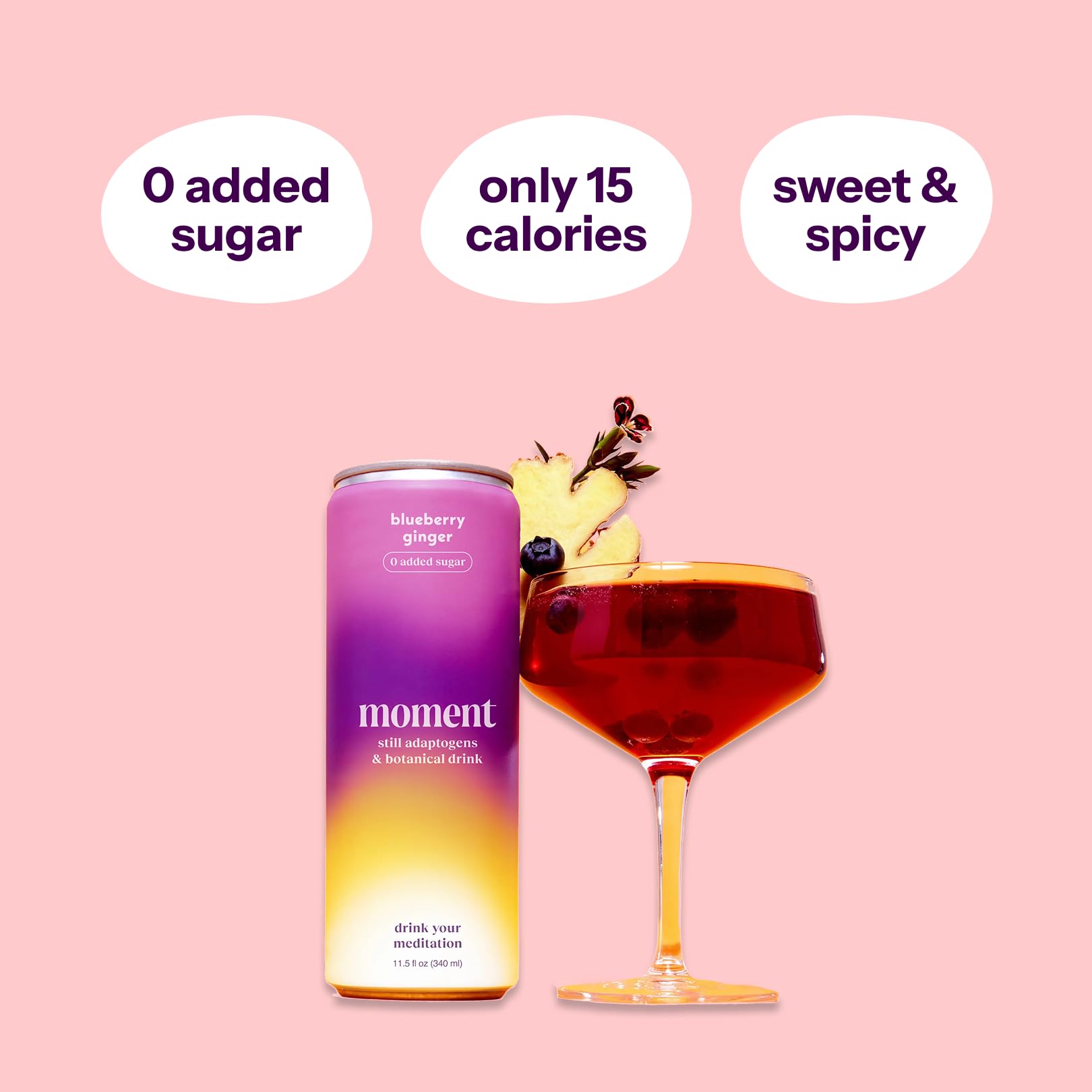 Moment Botanical Tea (Shark Tank) - Non Carbonated - Calm, Clarity & Relaxation with L-Theanine & Ashwagandha - Non Alcoholic Drinks - Sparkling Adaptogen Drink - 0 Sugar 0 Caffeine - 12 Pack 11.5 fl oz