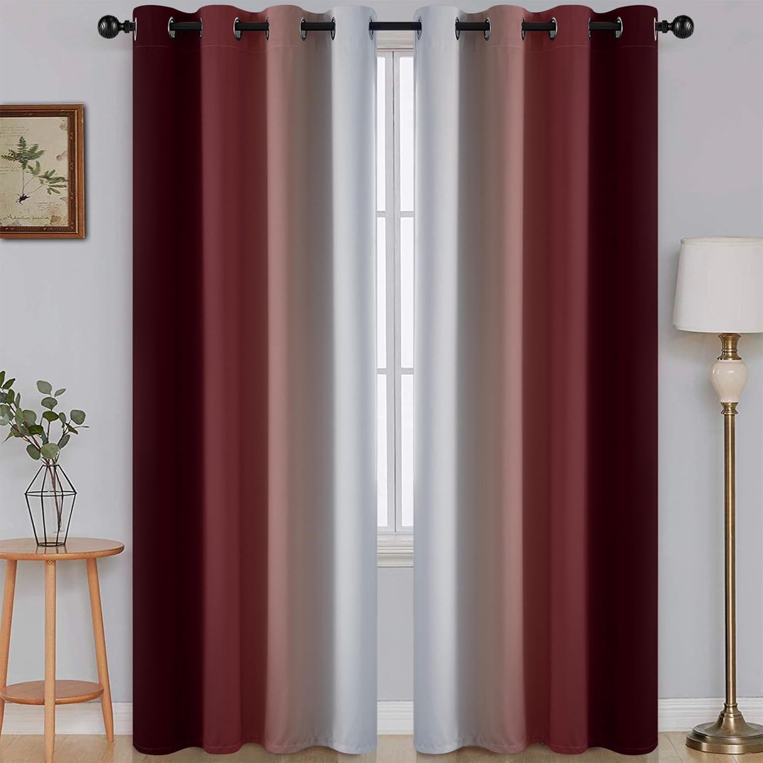 SimpleHome Ombre Room Darkening Curtains for Bedroom, Gradient Black to Grey White Light Blocking Thermal Insulated Grommet Window Curtain/Drapes for Living Room,2 Panels, 52x84 inches Length