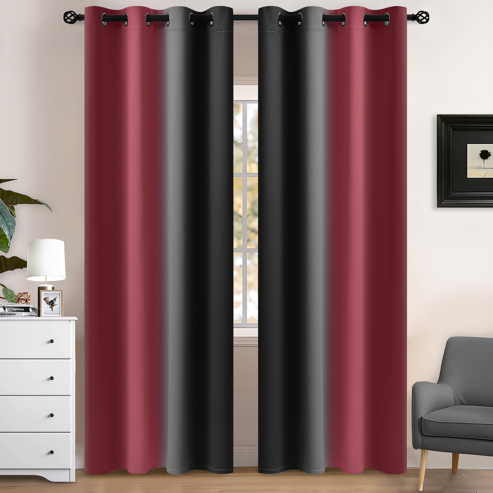 Yakamok Blue and Greyish White Ombre Curtains, Room Darkening Gradient Color Curtains for Bedroom, Light Blocking Thermal Insulated Window Drapes for Living Room(2 Panels, 52x84 Inch)